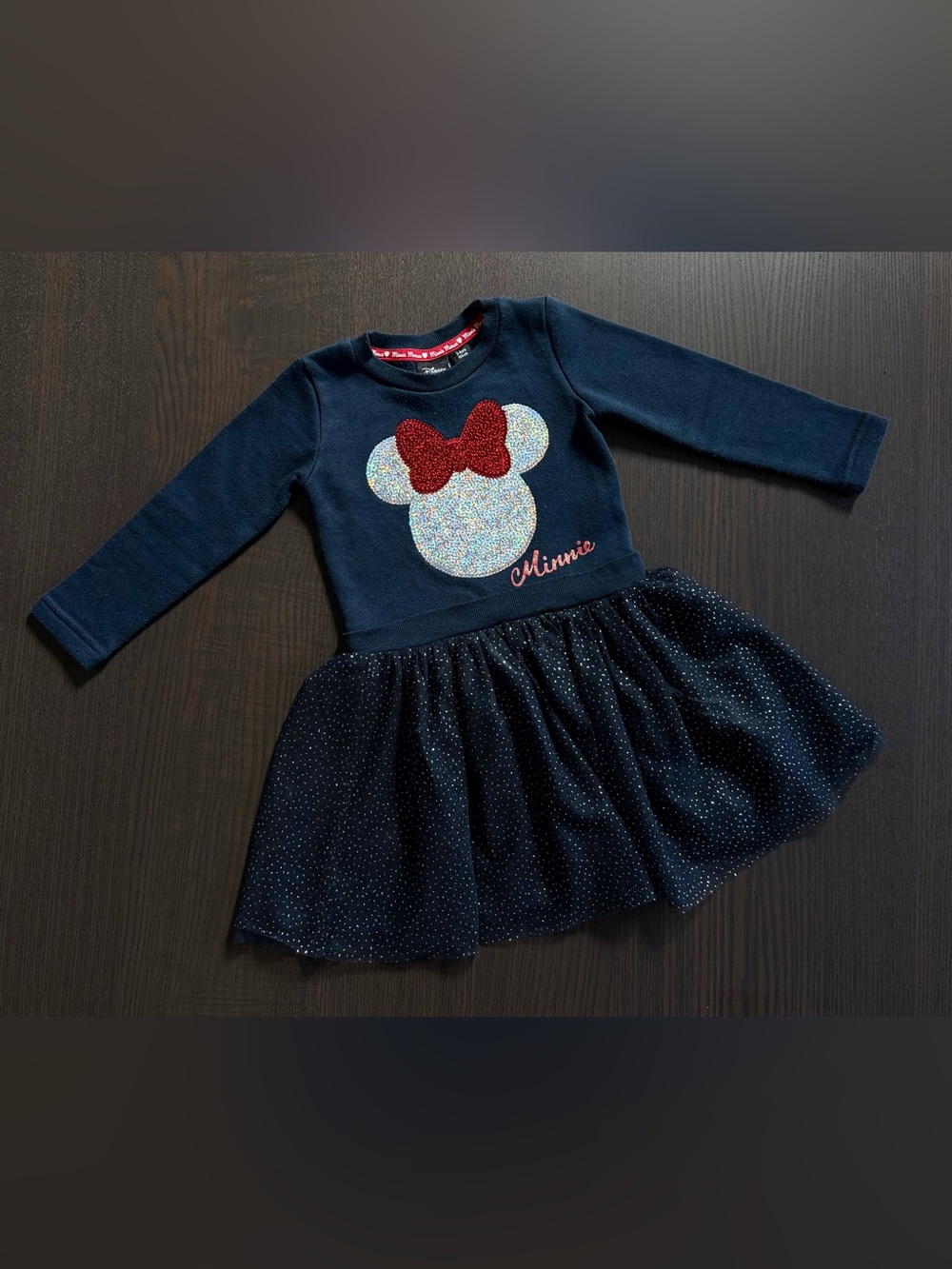 Girls Navy Minnie Tulle Skirt Dress with Sparkle Bow